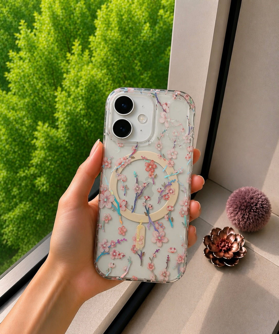 Floral Transparent Designer MagSafe Case For iPhone17(Floral3)