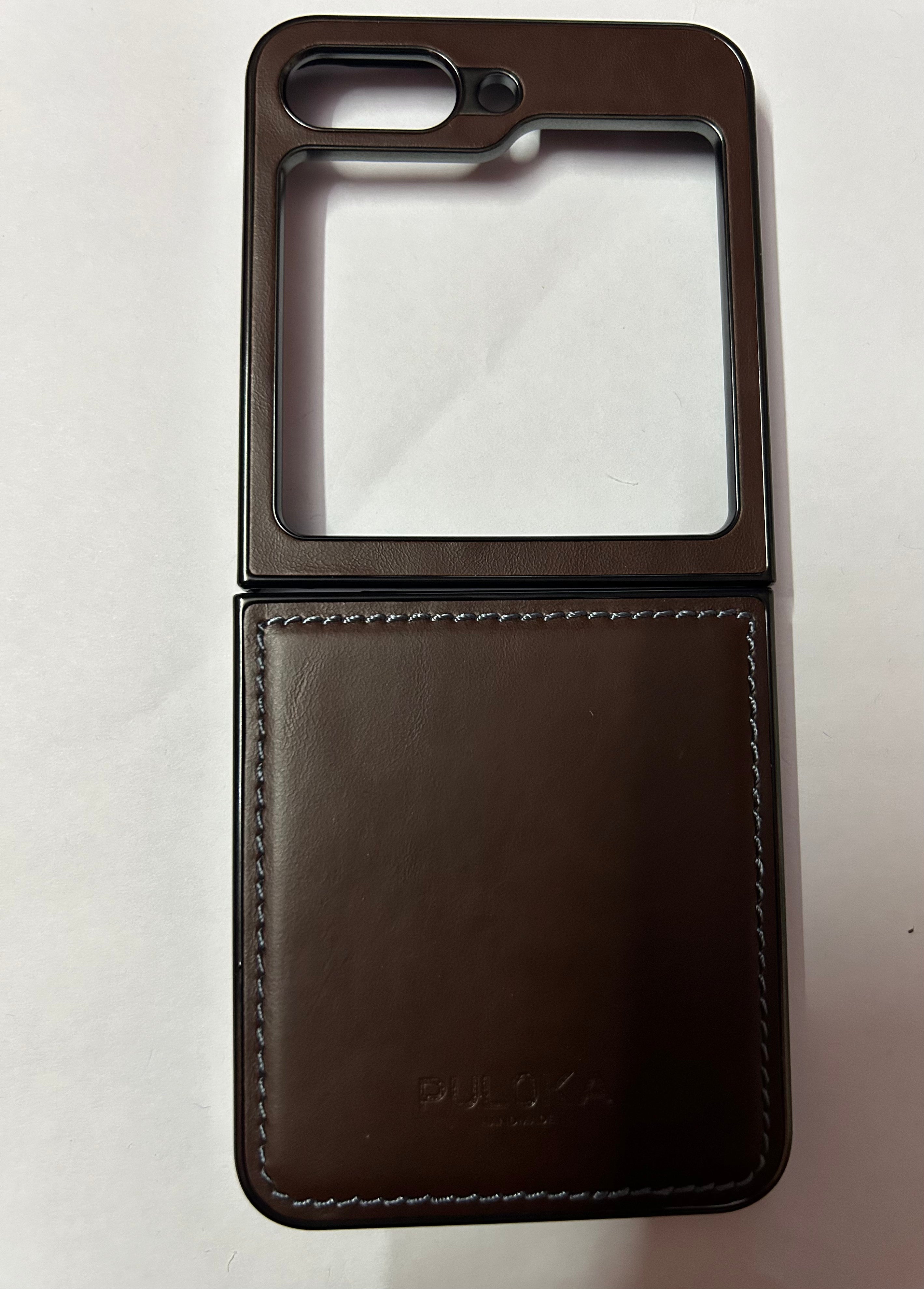 SAMSUNG GALAXY Z FLIP 5 PULOKA Hand Stitched LEATHER FALL PROOF CASE COVER Brown