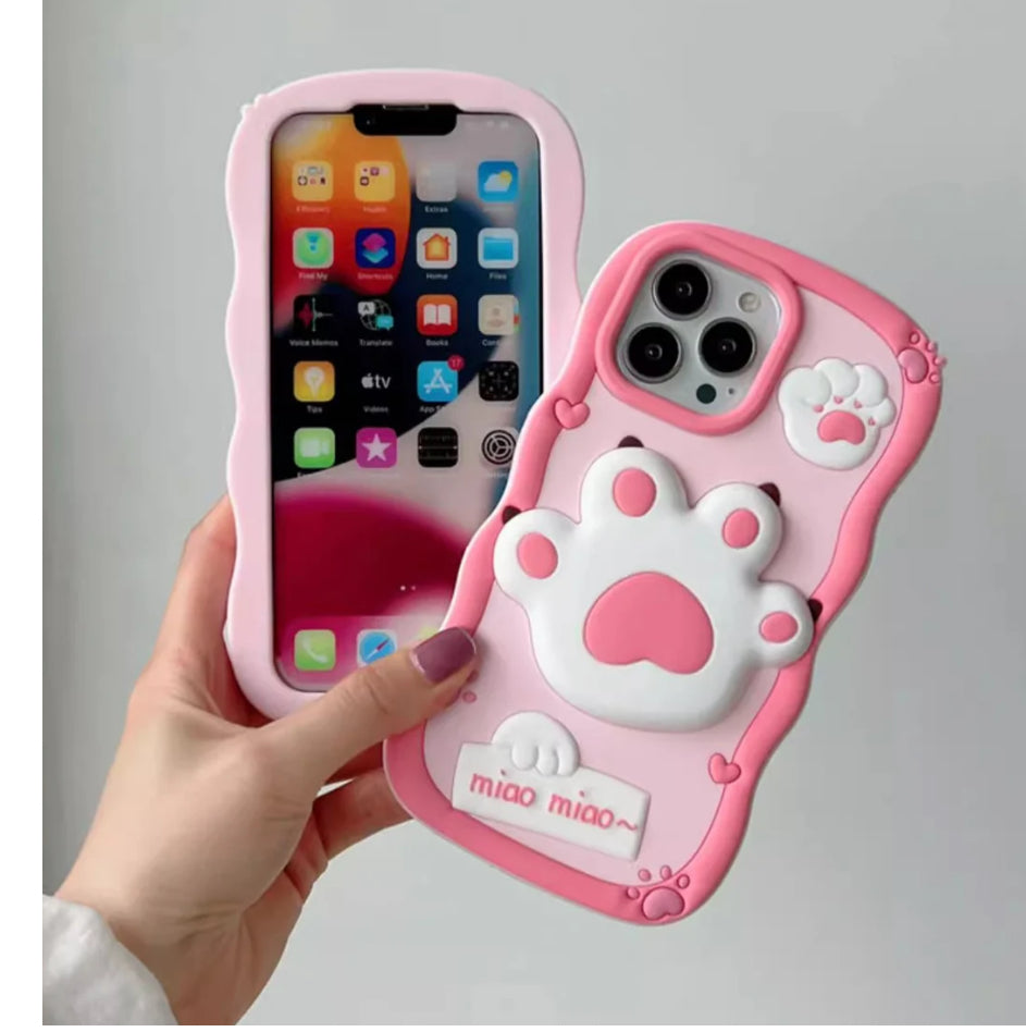 3D Cute Pink Cat Paw Phone Case for iPhone