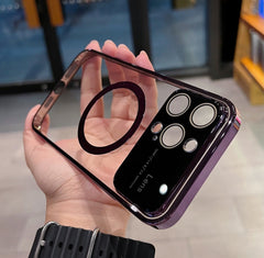 Transparent Platting Magnetic Lens Phone Case for iPhone 15 Plus Purple