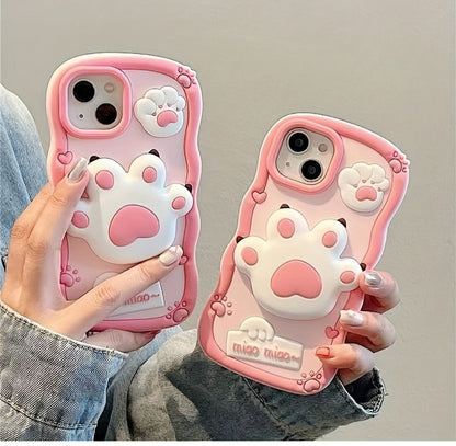 3D Cute Pink Cat Paw Phone Case for iPhone