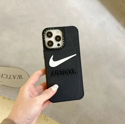 3D Silicon Embossed Branded Shoes Logo Design for iPhone series Black with white logo