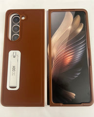 Samsung Galaxy Z Fold5 HBC-158 Plain Leather Folding Phone Case with stand (Brown)