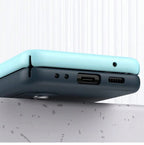 Pink/Light Blue Color Block Folding Bracelet Stand Extendable Spray Painted Dual-Tone Stitching Frosted Texture Lens Protection Stylish Foldable Phone Case Anti-Fall Phone Cover Compatible With Samsung Galaxy Z Flip 4 Mobile Case by CoverMeUp