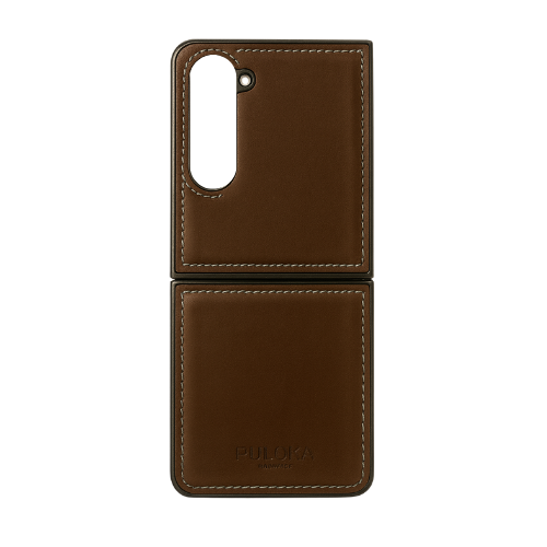 SAMSUNG GALAXY Z FLIP 4 PULOKA Hand Stitched LEATHER FALL PROOF CASE COVER Brown