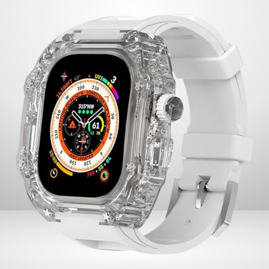 Glacier Silicone Strap with Transparent Watchcase Modification Kit for iWatch 44/45 MM