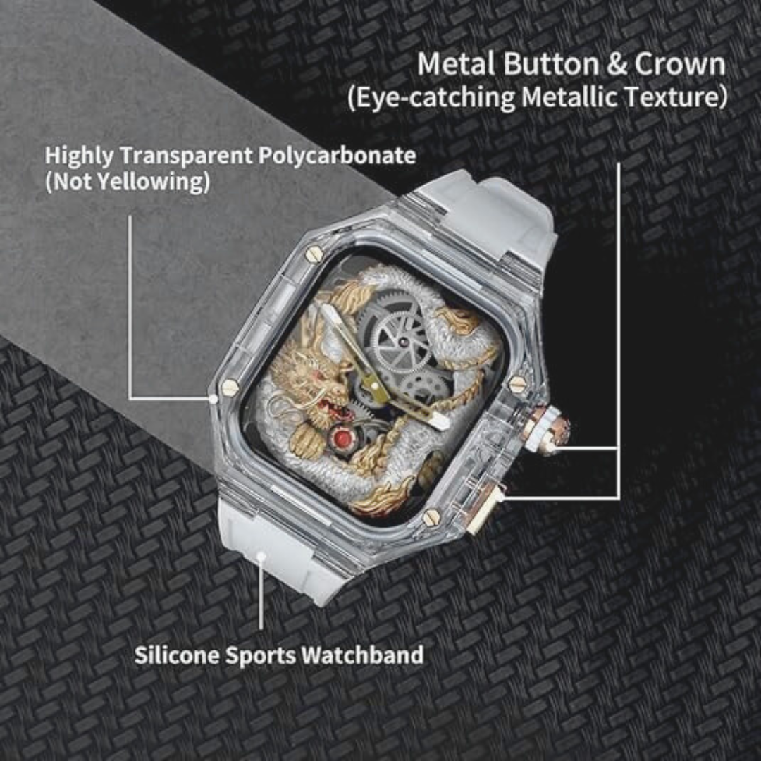 Glacier Silicone Strap with Transparent Watchcase Modification Kit for iWatch 44/45 MM