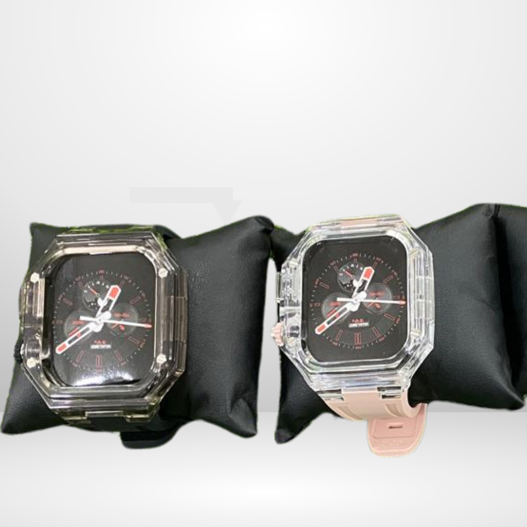 Glacier Silicone Strap with Transparent Watchcase Modification Kit for iWatch 44/45 MM