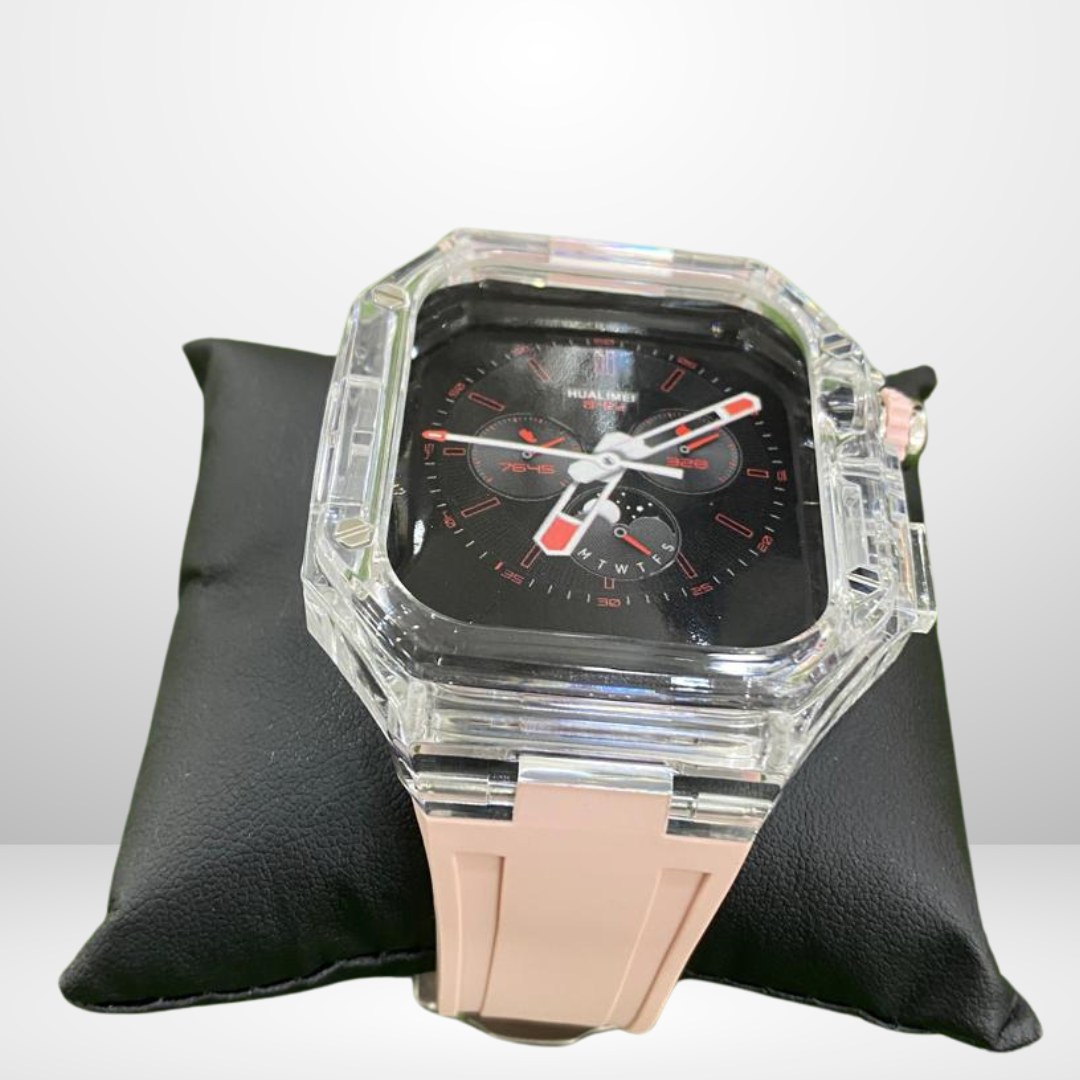 Glacier Silicone Strap with Transparent Watchcase Modification Kit for iWatch 44/45 MM