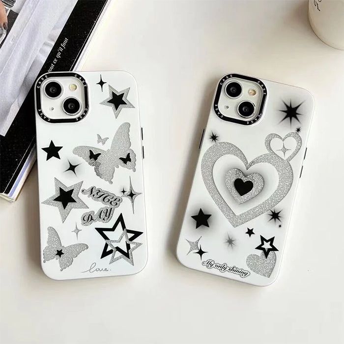 Glitter Stars & Hearts Design Phone Case – Soft Matte TPU Protective Cover