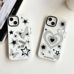 Glitter Stars & Hearts Design Phone Case – Soft Matte TPU Protective Cover