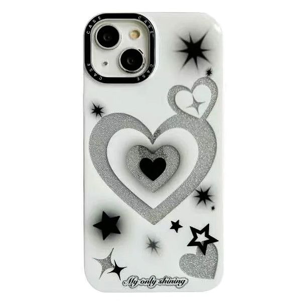 Glitter Stars & Hearts Design Phone Case – Soft Matte TPU Protective Cover