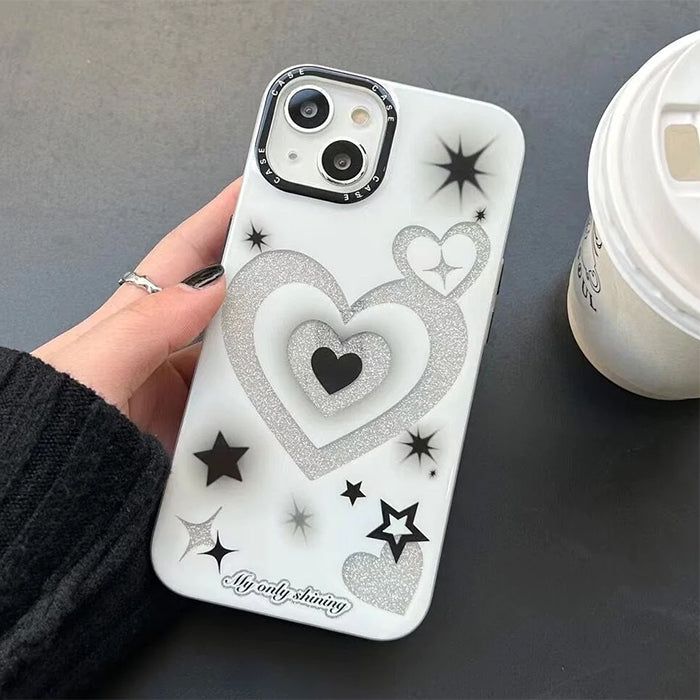 Glitter Stars & Hearts Design Phone Case – Soft Matte TPU Protective Cover