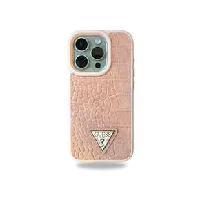 Guess Logo Croco Style PU Leather Case for iPhone 15 Pro (Light Pink)
