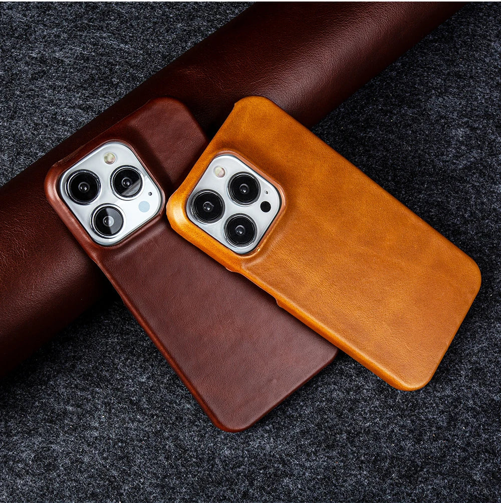 Luxury Real Leather Phone Case With MagSafe (Oil Wax Pattern)