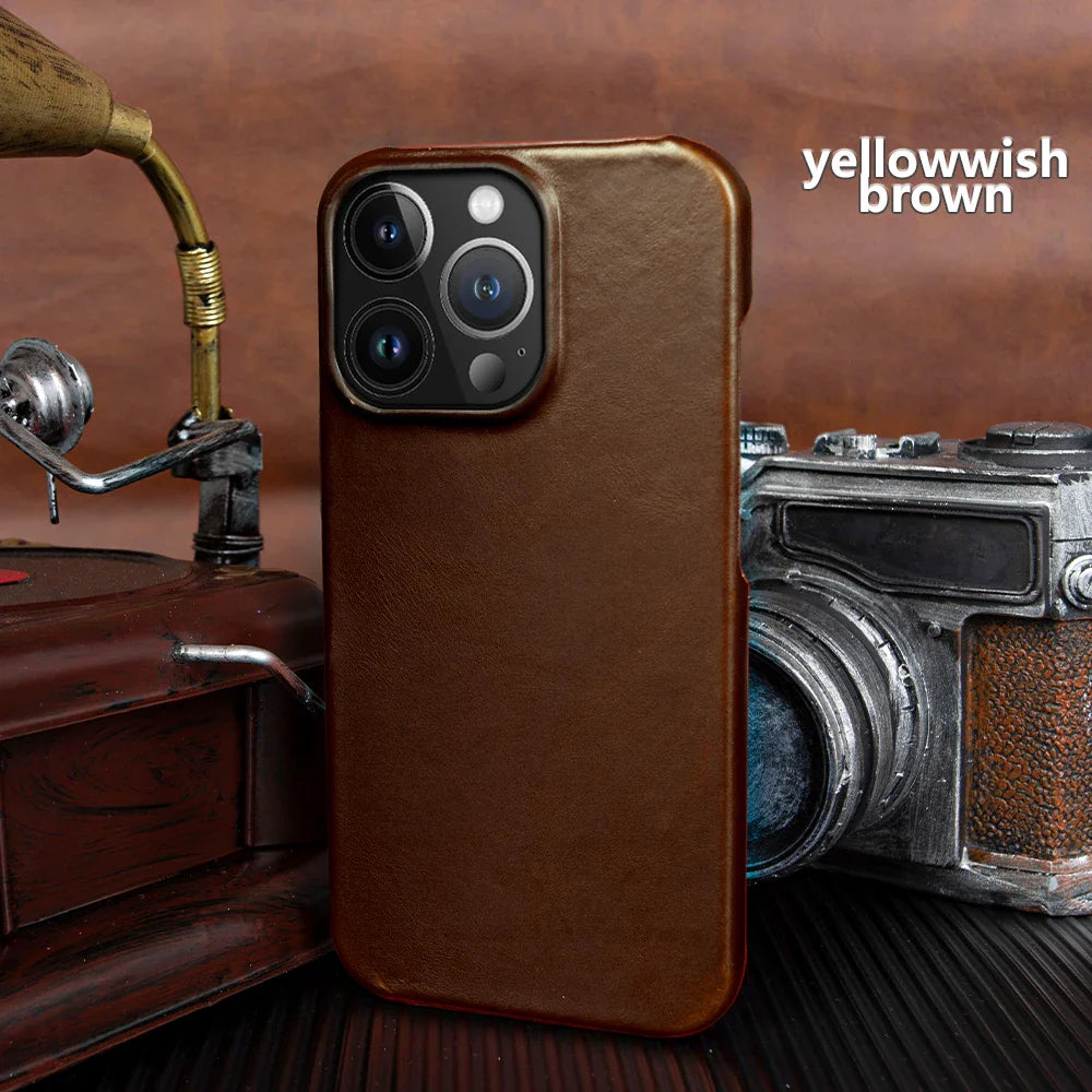 Luxury Real Leather Phone Case With MagSafe (Oil Wax Pattern)