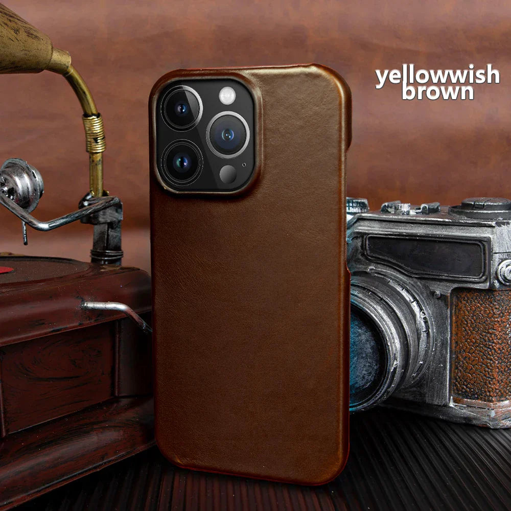 Luxury Real Leather Phone Case With MagSafe (Oil Wax Pattern)