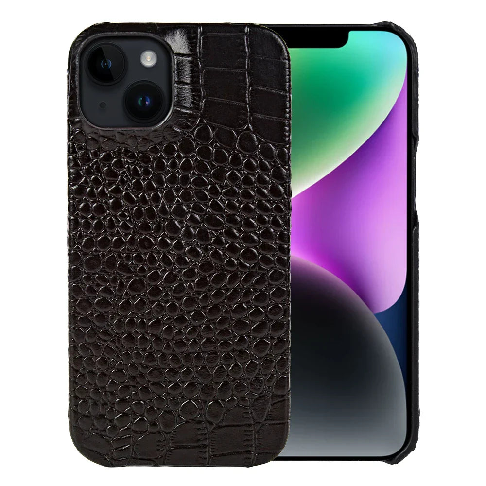 Luxury Real Leather Phone Case with MagSafe (Crocodile Pattern)