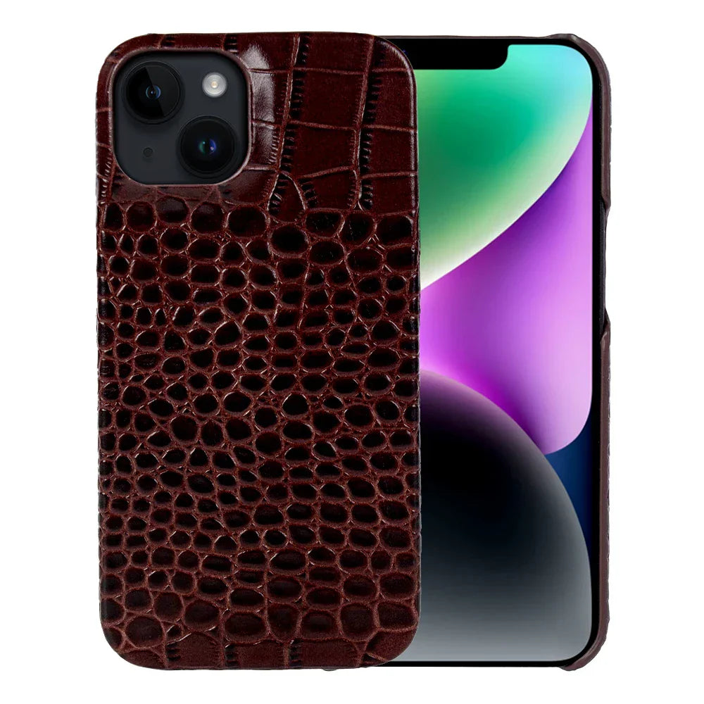 Luxury Real Leather Phone Case with MagSafe (Crocodile Pattern)