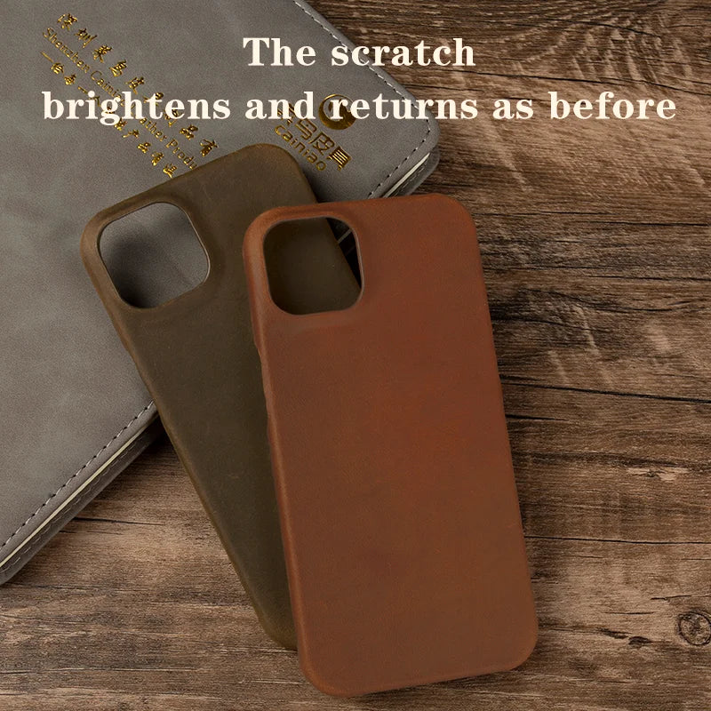 Luxury Genuine Leather Crazy Horse Pattern Phone Case with MagSafe