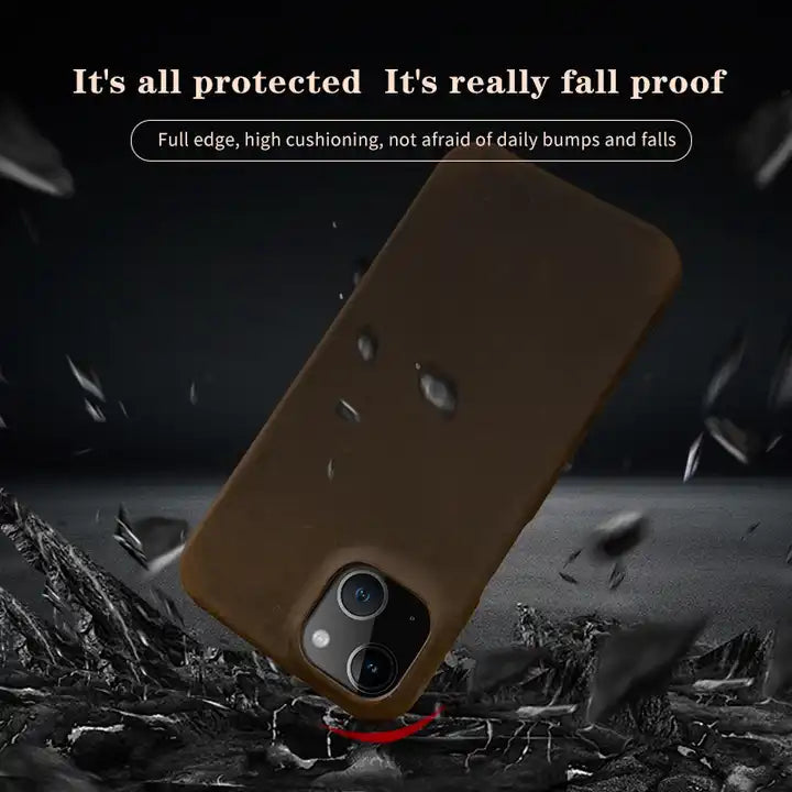 Luxury Genuine Leather Crazy Horse Pattern Phone Case with MagSafe