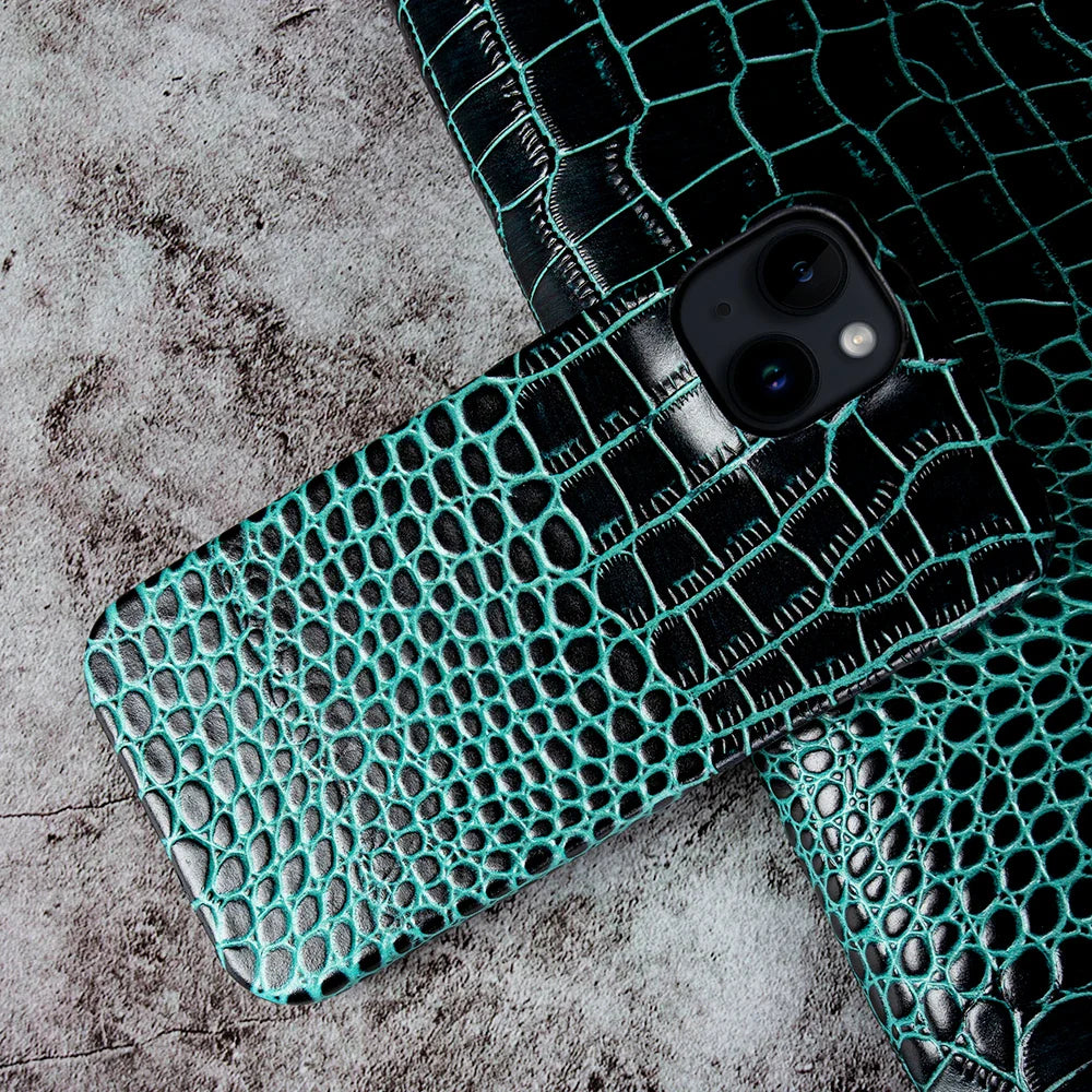 Luxury Real Leather Phone Case with MagSafe (Crocodile Pattern)