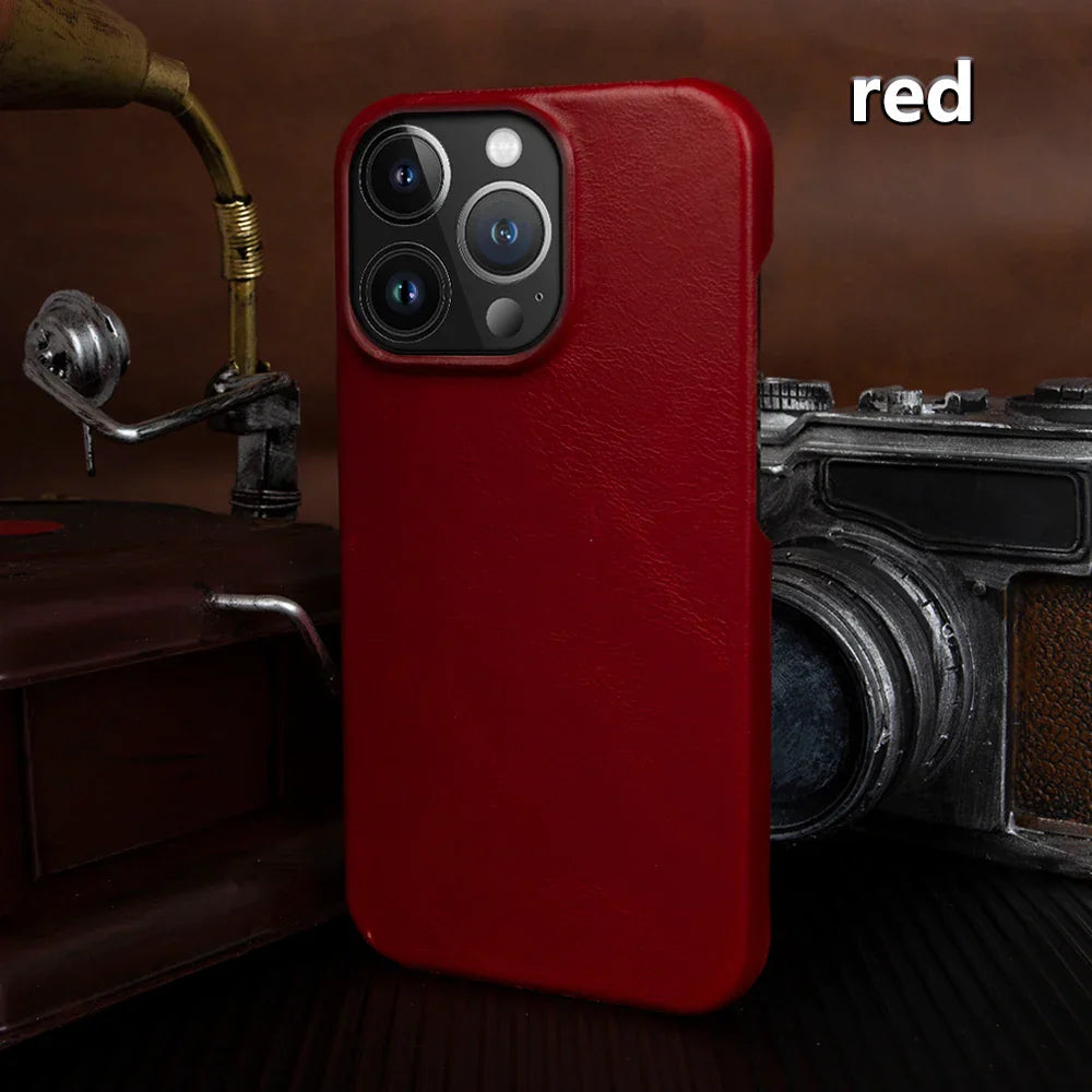 Luxury Real Leather Phone Case With MagSafe (Oil Wax Pattern)