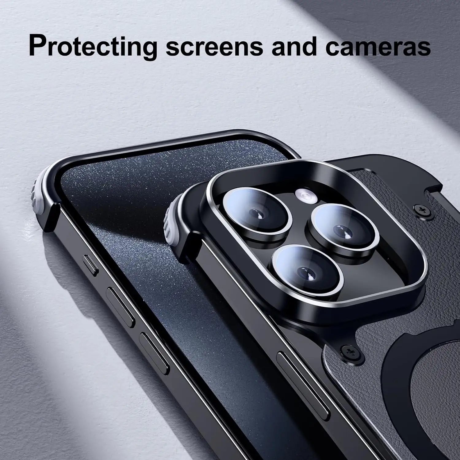 Luxury iPhone Frameless Armored Case with Leather Texture And Kickstand