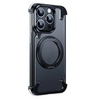 Protective Apple iPhone Back Cover - Luxury iPhone Frameless Armored Case with Leather Texture And Kickstand - Style 20