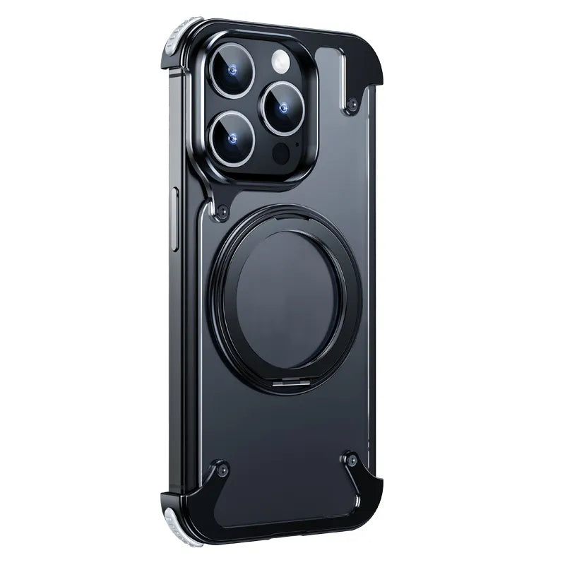 Luxury iPhone Frameless Armored Case with Leather Texture And Kickstand