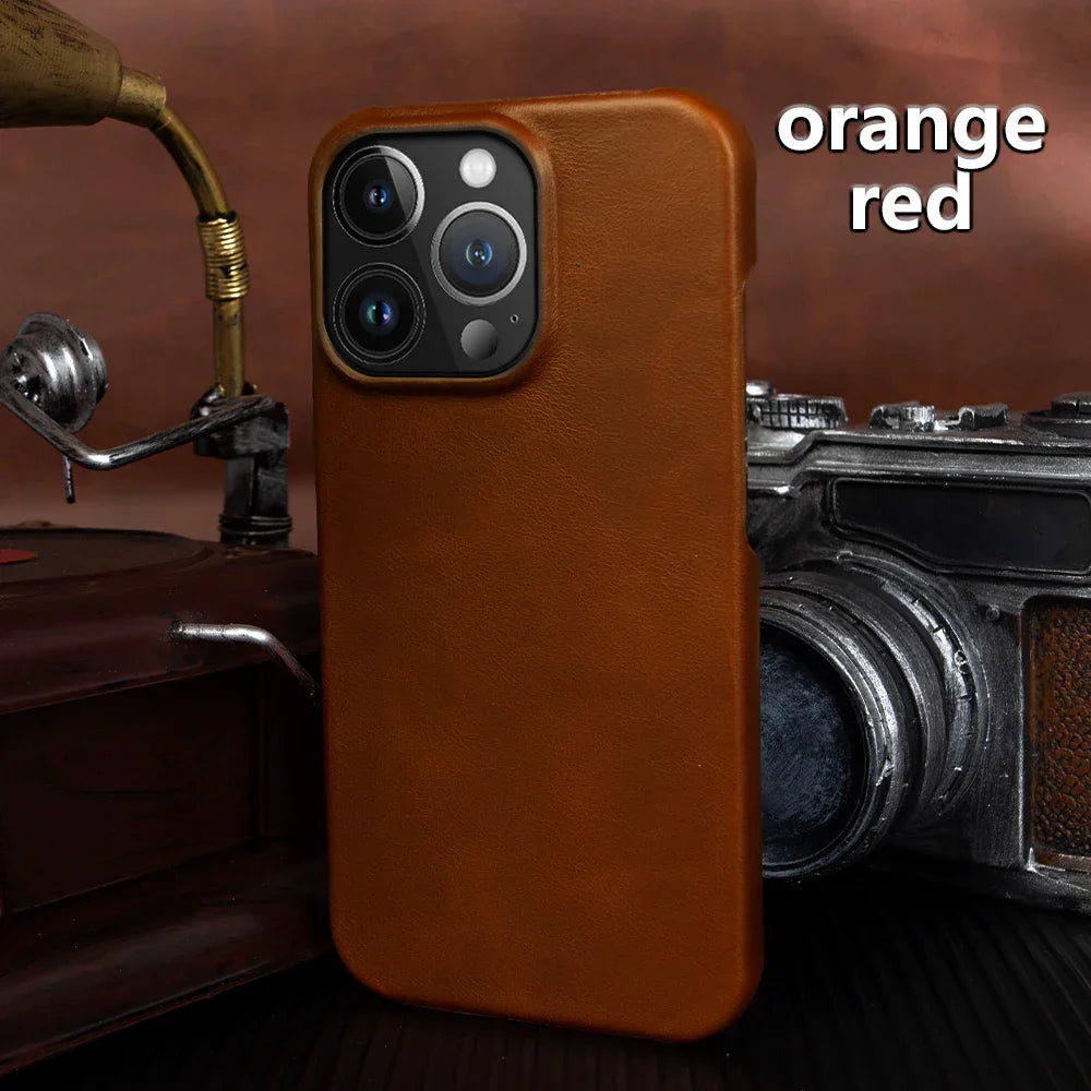 Luxury Real Leather Phone Case With MagSafe (Oil Wax Pattern)