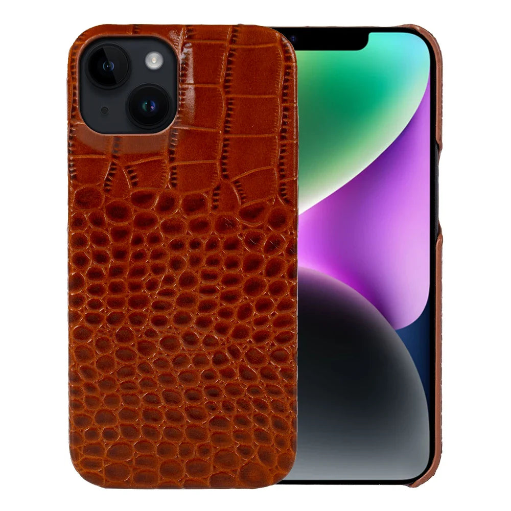 Luxury Real Leather Phone Case with MagSafe (Crocodile Pattern)