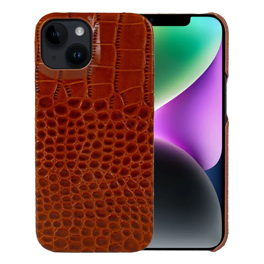 Luxury Real Leather Phone Case with MagSafe (Crocodile Pattern)