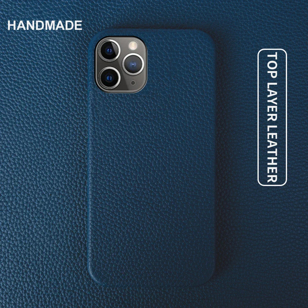 Luxury Real Leather Phone Case with MagSafe (Lychee Pattern)