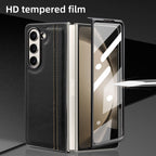 Samsung Galaxy Z Fold7 Gold Plated Dual Line Stitches Leather Case