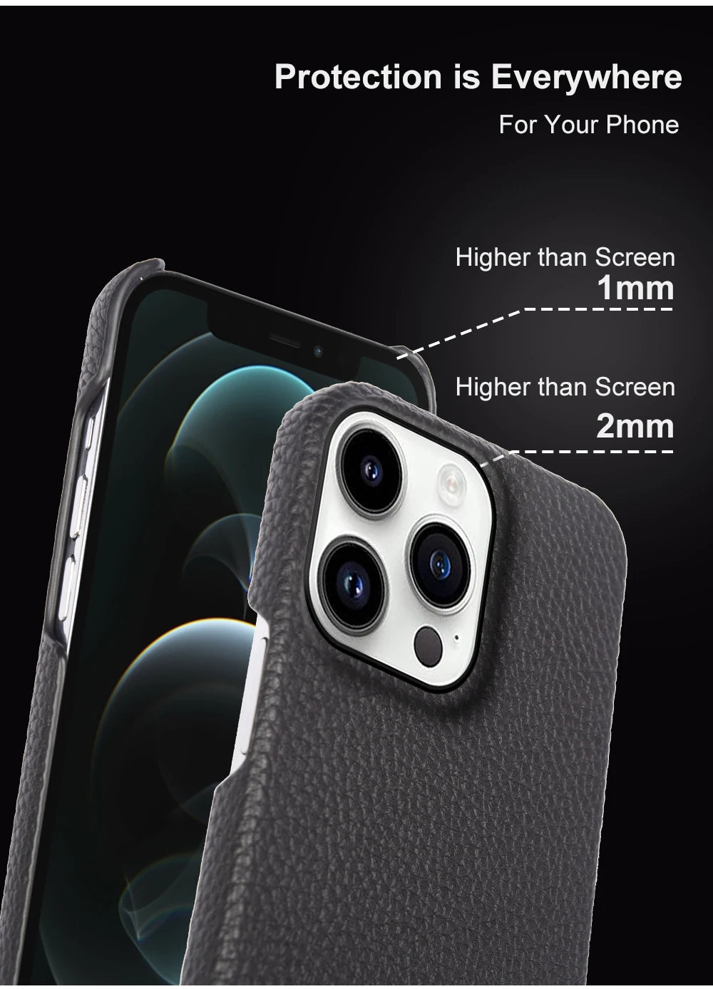 Luxury Real Leather Phone Case with MagSafe (Lychee Pattern)