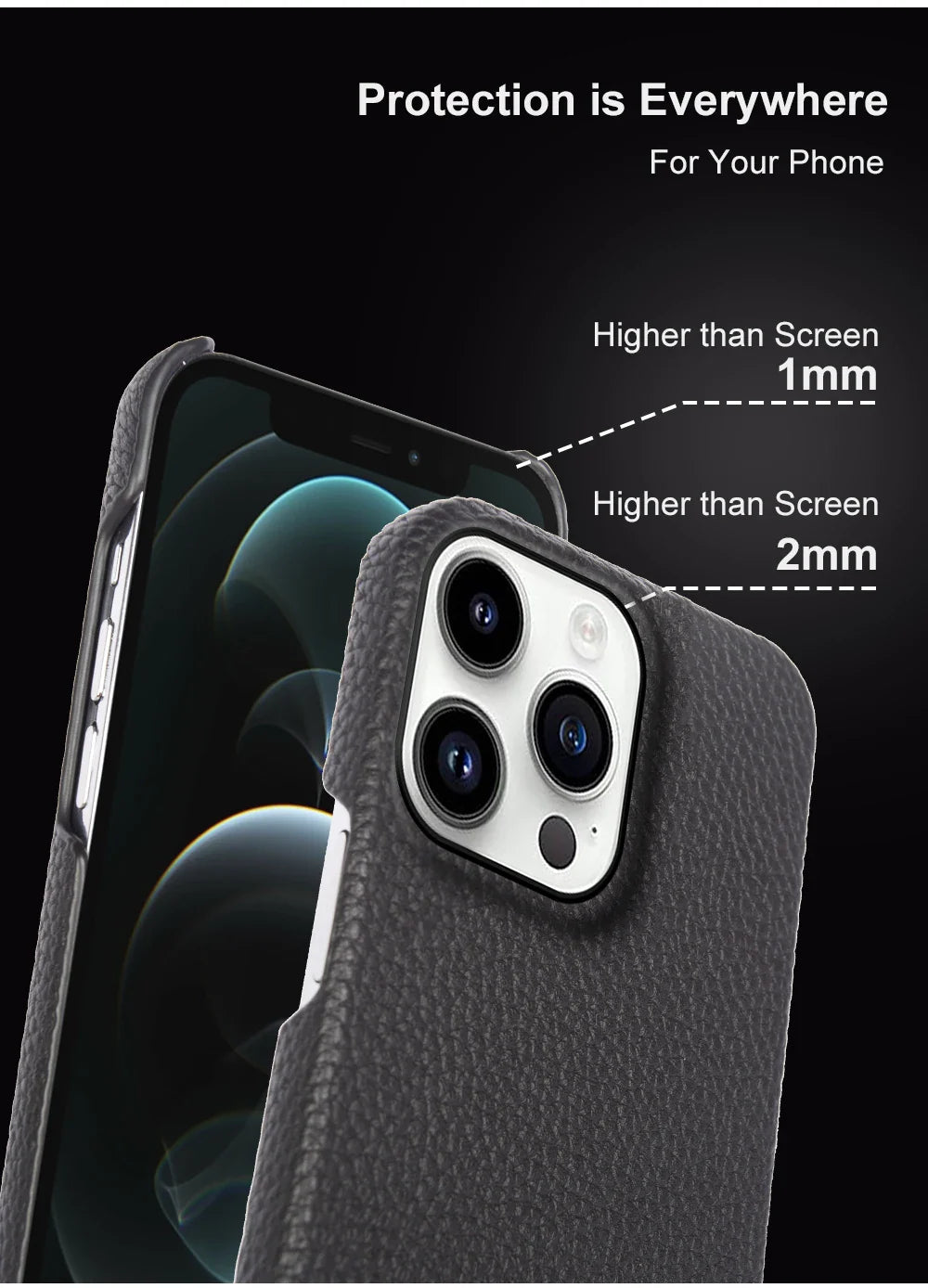 Luxury Real Leather Phone Case with MagSafe (Lychee Pattern)