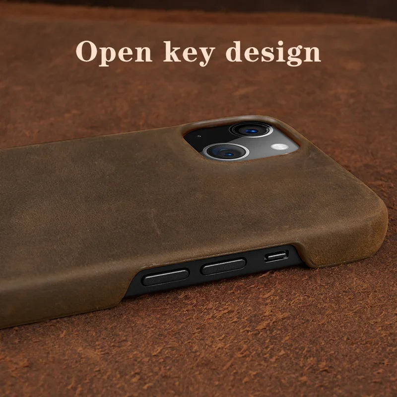 Luxury Genuine Leather Crazy Horse Pattern Phone Case with MagSafe