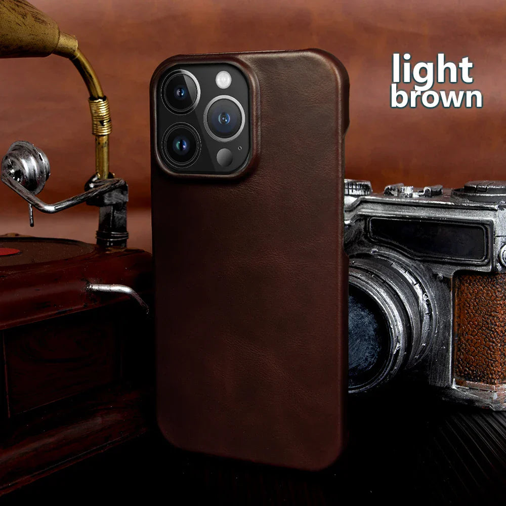 Luxury Real Leather Phone Case With MagSafe (Oil Wax Pattern)
