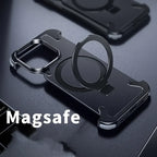 Protective Apple iPhone Back Cover - Luxury iPhone Frameless Armored Case with Leather Texture And Kickstand - Style 41