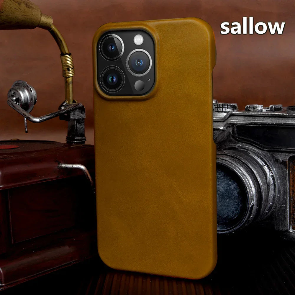 Luxury Real Leather Phone Case With MagSafe (Oil Wax Pattern)