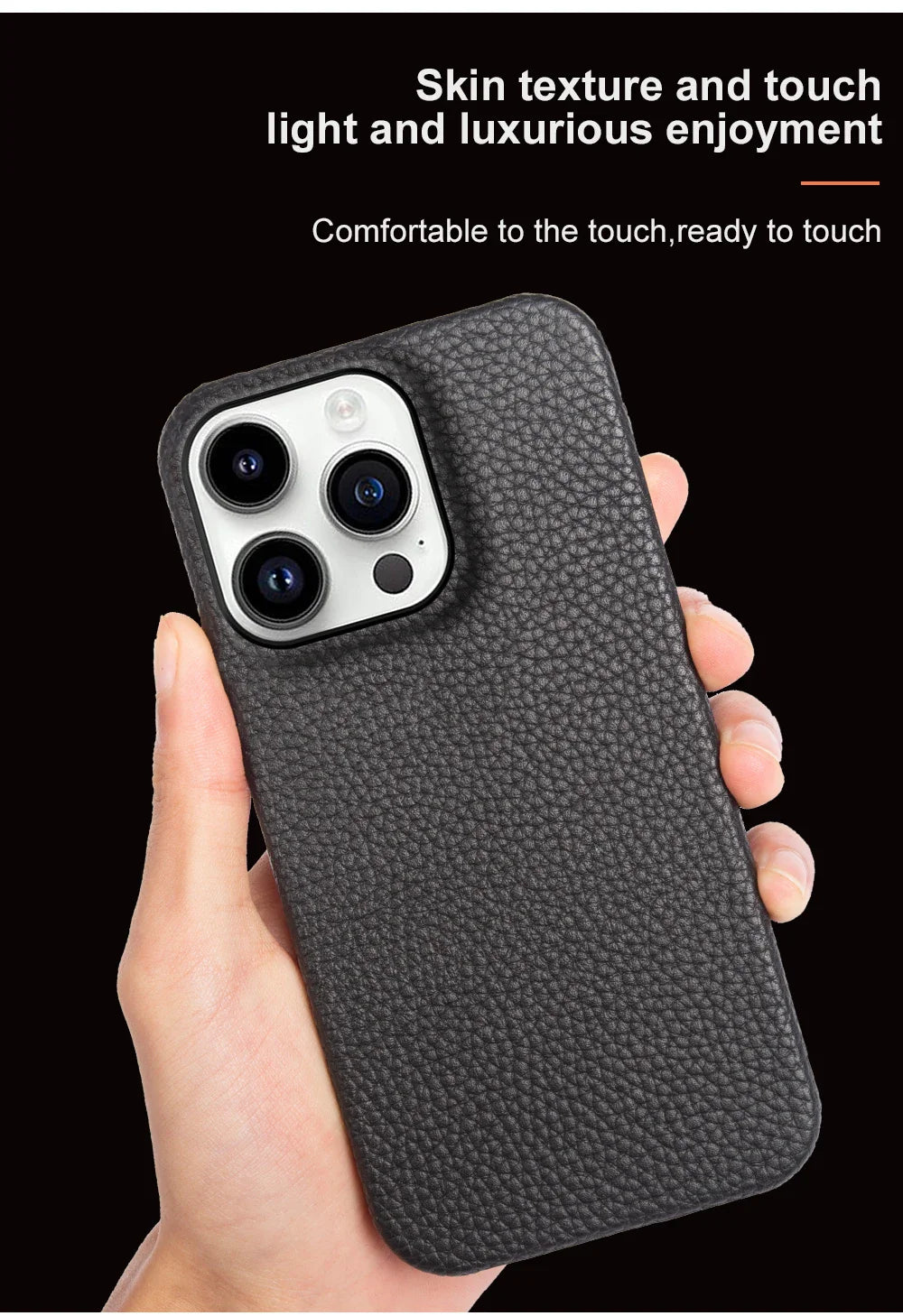 Luxury Real Leather Phone Case with MagSafe (Lychee Pattern)