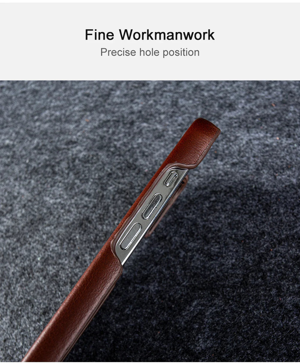 Luxury Real Leather Phone Case With MagSafe (Oil Wax Pattern)