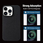 Luxury Real Leather Phone Case with MagSafe (Lychee Pattern) Mobile Case by CoverMeUp - Style 12