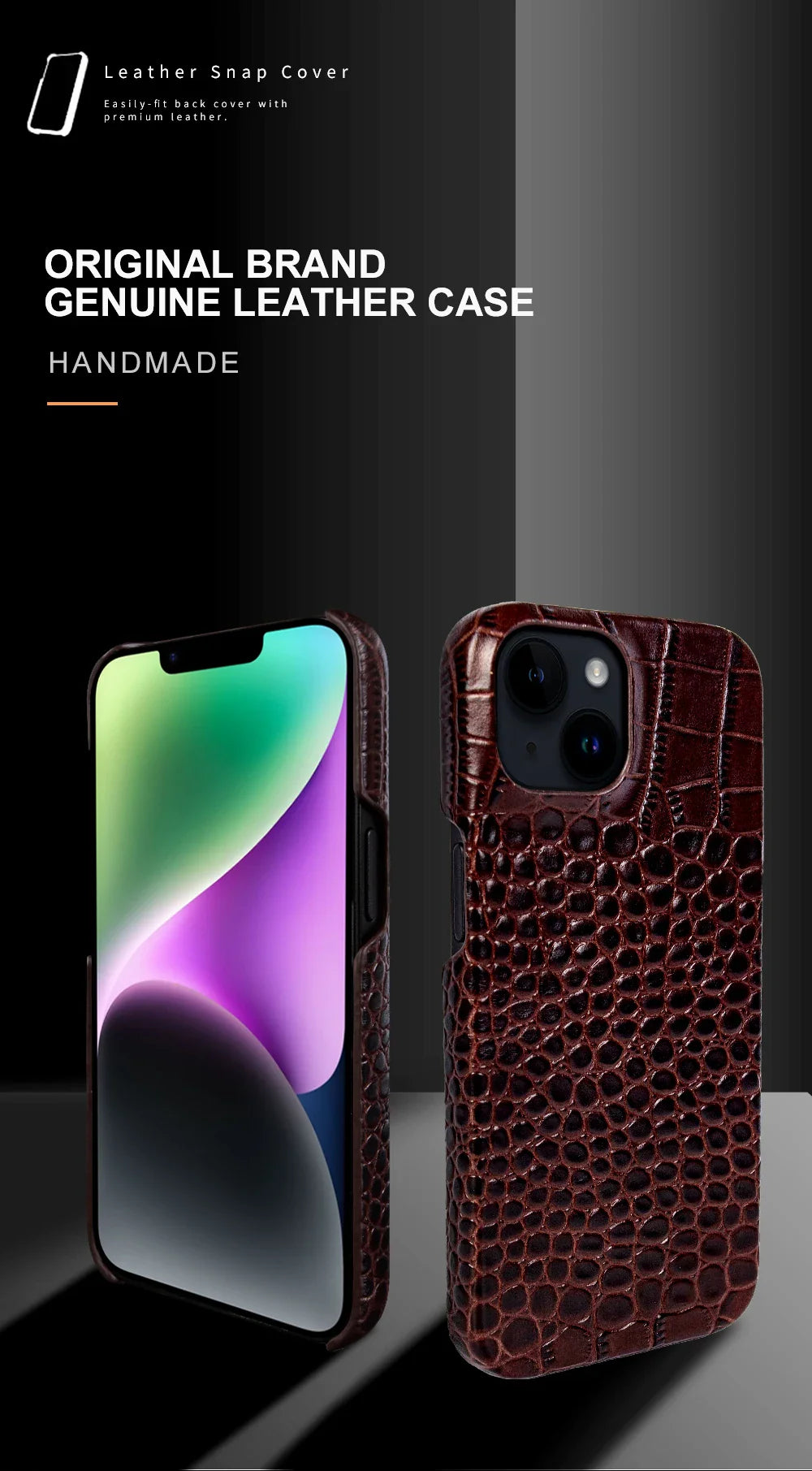 Luxury Real Leather Phone Case with MagSafe (Crocodile Pattern)