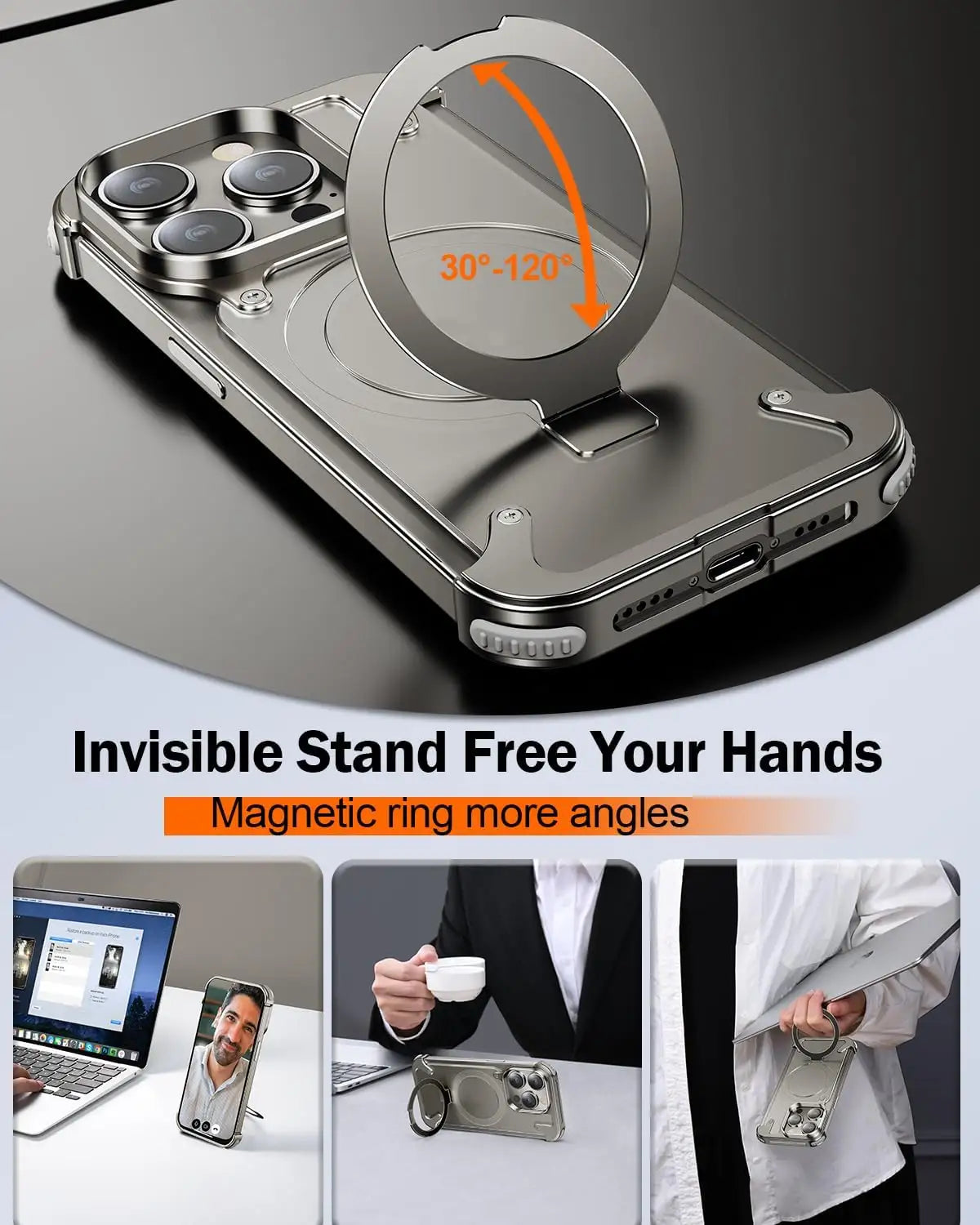 Luxury iPhone Frameless Armored Case with Leather Texture And Kickstand