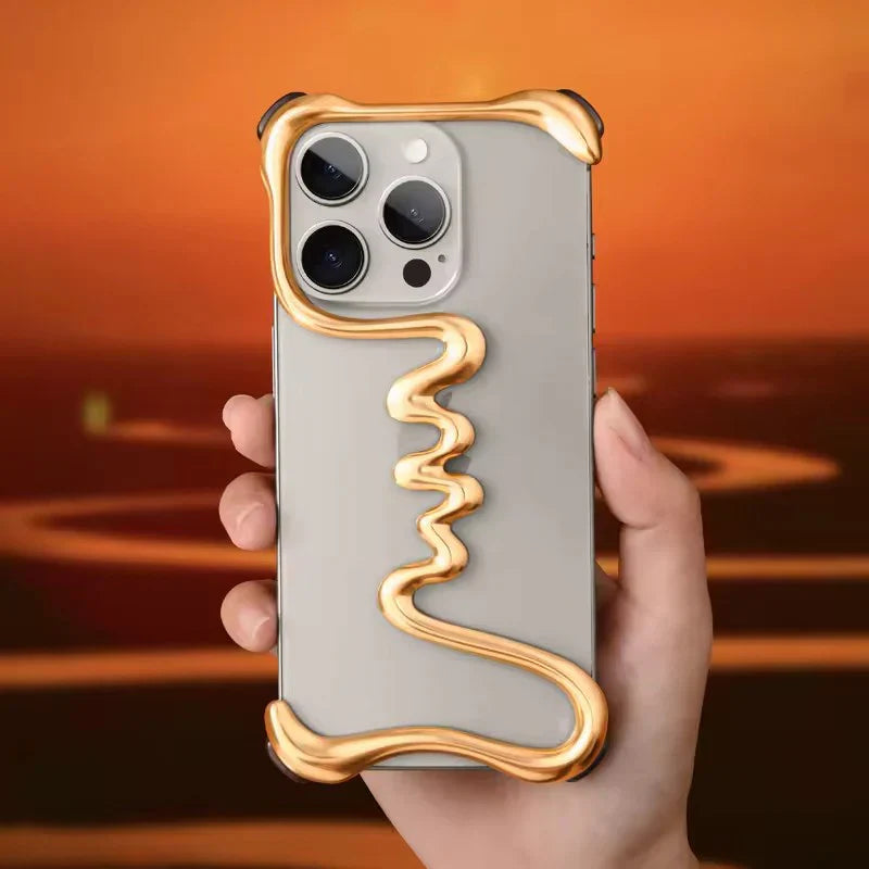 Luxury One Line Ultra-Light Weight Minimalist Case for  iPhone 15 Pro Max (Golden)