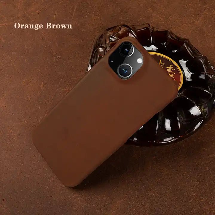Luxury Genuine Leather Crazy Horse Pattern Phone Case with MagSafe