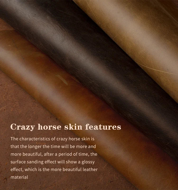 Luxury Genuine Leather Crazy Horse Pattern Phone Case with MagSafe