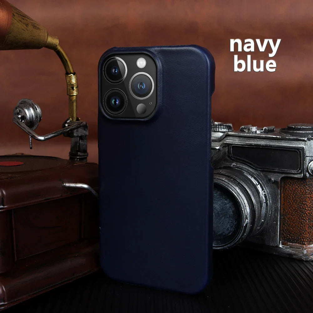 Luxury Real Leather Phone Case With MagSafe (Oil Wax Pattern)